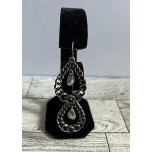 Chain Teardrop Dangle Hoop Silver Tone Earrings Punk Rock 1.25"